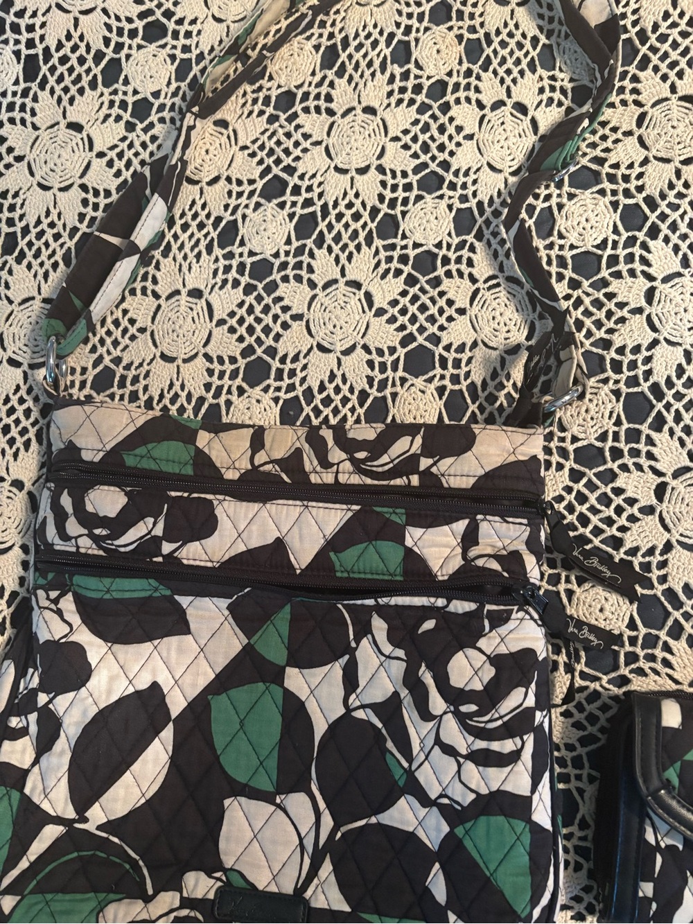 Vera Bradley Green Black Cream Quilted Crossbody Bag